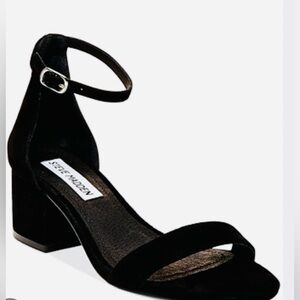STEVE MADDEN IRENEE Two-Piece Black Block Heel Sandals, 8.5M